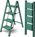 Taranta 4 Step Ladder,Aluminum Lightweight Folding 4 Step Stool with Anti-Slip Wide Pedal,330lbs Capacity Step Ladder for Household,Kitchen,Office - Green