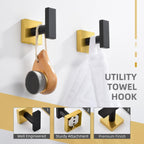 Angle Simple Bathroom Towel Hook 2 Pack, SUS 304 Stainless Steel Bath Robe Coat Holder Wall Mounted, Black & Gold