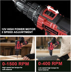 Cordless Drill Tool Set: 12V Power Drill Tool Kit with Battery & Charger, 142Pcs Home Hand Repair Tools Box, Portable Household Basic Drills Case for Men & Women, Red