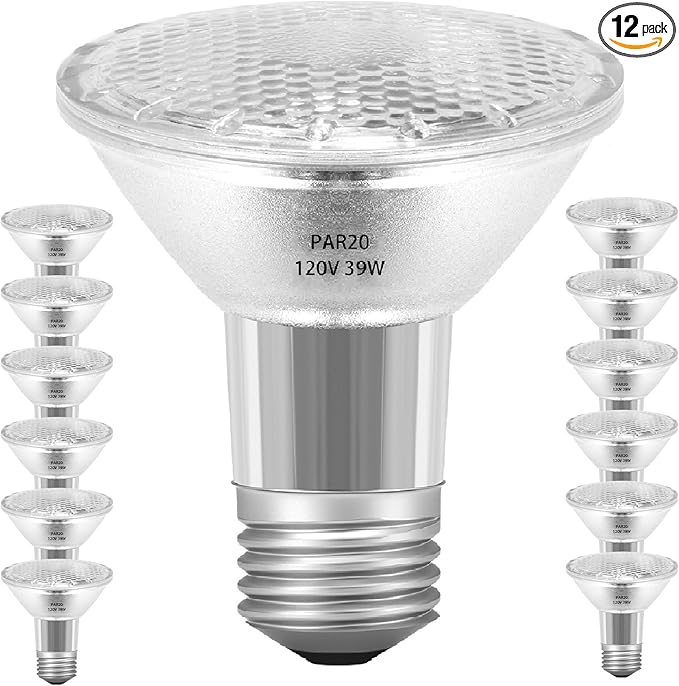 PAR20 39W 120V Floodlight Bulbs, 12 Pack PAR20 39 Watt ECO Halogen Light Bulbs E26 120V Reflector Dmimable Warm White 2800K for Track Lighting & Hood Range Light Bulbs, 4-in Recessed Can