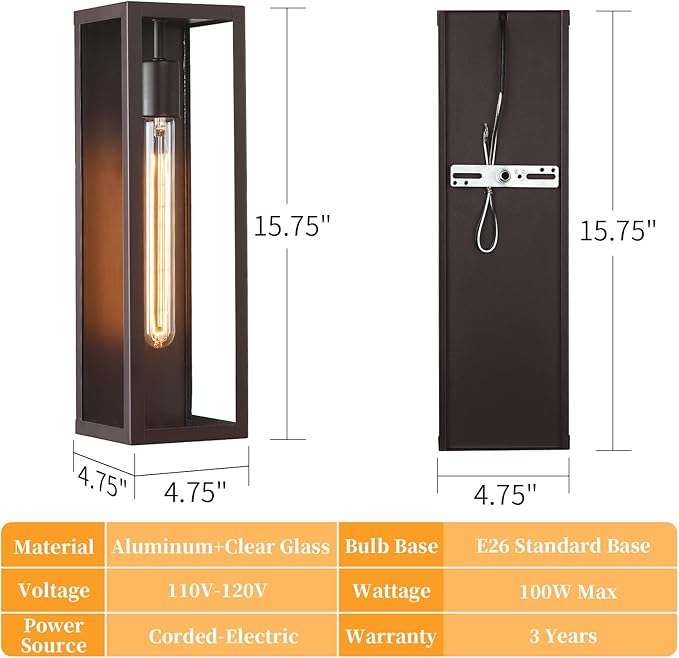 Brown Large Exterior Lighting Fixtures 2Pack, 16'' Waterproof Front Porch Lights Outdoor Wall Sconces, Outdoor Garage Lighting Fixtures Wall Mount for House Coach Carriage Lights Exterior