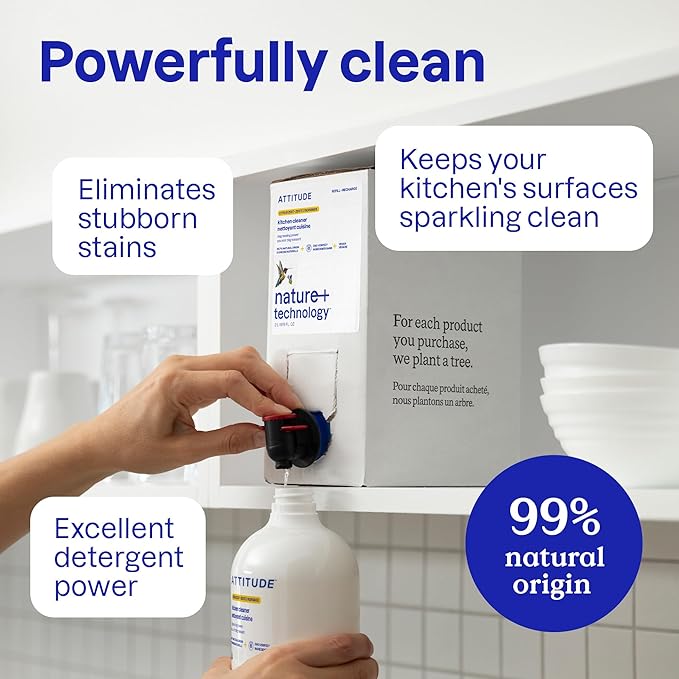 ATTITUDE Kitchen Cleaner Spray, EWG Verified, Powerful Degreaser, Cuts Grease & Grime, Plant-Based & Vegan, Citrus Zest Scent, 27.1 Fl Oz (Pack of 3)