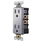 ENERLITES, Silver Elite Series Decorator Receptacle Outlet Child Safe Tamper-Resistant, Self-Grounding, 2-Pole, Residential Grade, 15A 125V, UL Listed, 61501-TR-SV