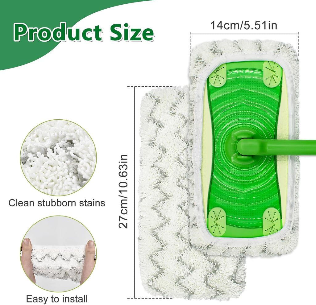 4 Pack Reusable Mop Pads Compatible with Swiffer Sweeper Mop,Wet Pads Refill & Dry Sweeping Cloths,Chenille & Microfiber Refill Pads for Wood Floor Cleaning,Washable Wet Mopping Cloths,Green & Gray
