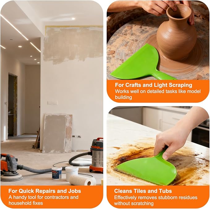 Putty Scraper 10" 3-Pack, Flexible Plastic Knife for Taping Drywall & Wall Repair, Value Pack Spreader for Spackling & Compound, Reusable & Easy Clean, Green