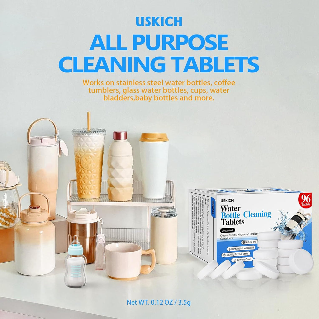 96Pack Water Bottle Cleaning Tablets, Bottle Bright Clean Stainless Steel, Thermos, Tumbler, Insulated and Reusable Water Bottles,Removes Stubborn Stains and Odors