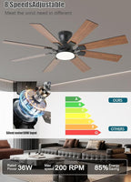 52 inch Ceiling Fan with Light, 6 Speeds Reversible Low Profile Ceiling Fan with Light and Remote/APP Control, 3 Color Temp+Dimmable RGB, 8 Blades, Flush Mount Quiet Ceiling Fans, Brown