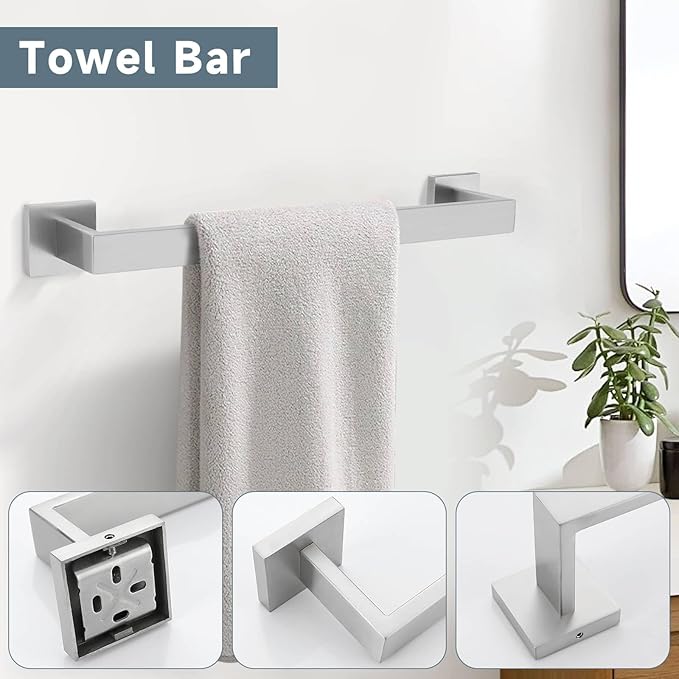 Brushed Nickel 5-Piece Bathroom Hardware Accessories Set-Towel Bar & Holder Set for Bathroom, SUS304 Stainless Steel Bathroom Accessories Set Wall Mounted,16-Inch