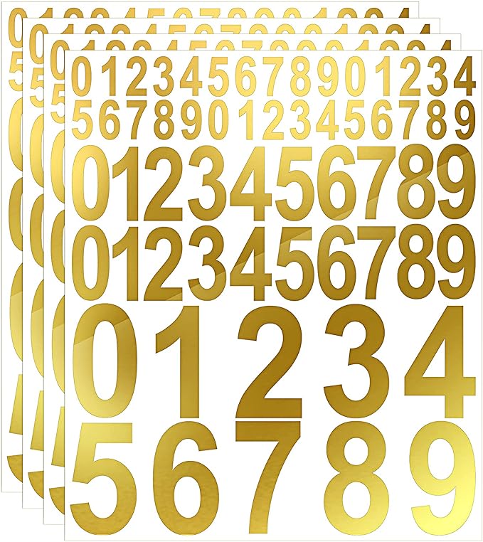 Leinuosen 260 Pcs Back to School Gifts Mailbox Numbers Stickers Adhesive Numbers for Outside Reflective Vinyl Waterproof Address Sticker for Mailbox Signs, Classroom, 1&2&3 Inch(Gold Word)