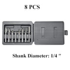 Carbide Burr Set 8pcs with 1/4''Shank Double Cut Solid Power Tools Tungsten Carbide Rotary Files Bits for Die Grinder Metal Wood Carving Engraving Polishing Drilling Grinding Milling Cutting