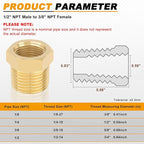 KOOTANS 4pcs Heavy Duty 1/2 NPT Male Thread to 3/8 NPT Female Thread Brass Reducer Hex Bushing Brass Fitting Pipe Hose Tube Adapter Convert