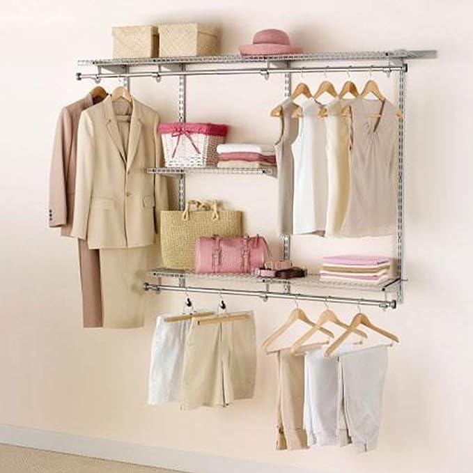 Rubbermaid Configurations Custom Closet Kit, 3-6 Ft. Adjustable Metal Wire Shelving, Titanium Finish, Expandable Organization System, Hardware Included, for Home Closet/Pantry/Laundry/Mudroom