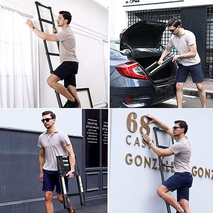 RIKADE Telescoping Ladder 20.3FT & Attic Ladder, Heavy Duty Aluminum with Non-Slip Feet, 330lb Capacity for RV, Attic, Roof & Multi-Surface Use