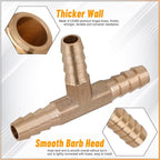 KOOTANS 18PCS Brass Hose Barb Fittings Barb Tee T-Fitting 3 Way Union Kit 1/8″ 3/16" 1/4" 5/16" 3/8" 1/2" Barbed Air Hose Fittings with 30pcs Pipe Clamps for Water Fuel Air Line Connector Fitting