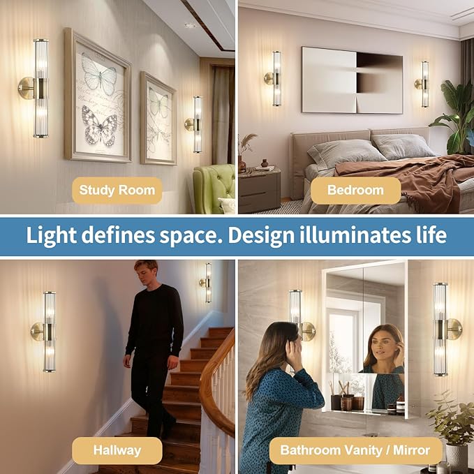 Glass Rods Wall Light Fixture Indoor Antique Bronze Bathroom Vanity Lights Fixtures Beside Mirror Lighting Lamps Up and Down Wall Mounted Light E12 Socket