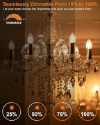 E12 60 Watt Incandescent Candle Light Bulbs, Chandelier Light Bulbs for Ceiling Fan, Vanity, Outdoor - Warm White 2500K, 500 Lumen Dimmable B10 Clear Candelabra Base Bulbs (12 Pack)