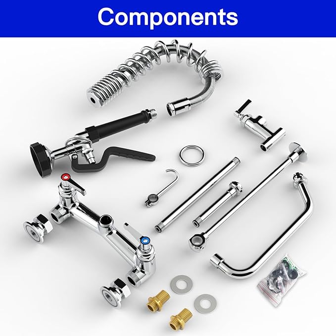 Commercial Kitchen Faucet 36" Height Wall Mount with Sprayer 8" Center Wall Mount Kitchen Sink with 12" Add-on Swing Spout Pre Rinse Faucet for Commercial Sink(Round Sprayer