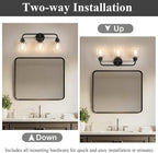 3 Light Matte Black Vanity Lights for Bathroom, Bathroom Light Fixtures Over Mirror with Clear Glass Shade, Ceramic E26 Sockets Wall Mounted