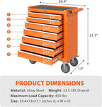 7-Drawer Rolling Tool Chest, Tool Box with 4 Wheels and Drawers, High Capacity Detachable Mobile Tool Storage Cabinet for Garage, Workshop, Mechanics and Repair Room (Orange)