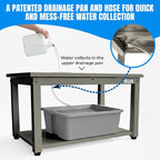 Washer and Dryer Pedestals - 27" W, 16" H, Gray Steel Universal Fit with Major Brands, Leak-Proof Laundry Pedestal with Drain Pan & Hose, Washer and Dryer Stand for Back Pain Relief, 800 lbs Capacity