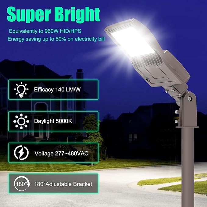 BBESTLED 480 Volt LED Parking Lot Light 240W LED Shoebox Parking Pole Lights with Slip Fitter, 33600LM 5000K IP65 DLC Listed Stadium Flood Light for Street Industries Roadways (277-480VAC Input)
