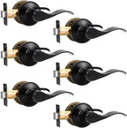 Knobonly 6 Pack Matte Black Pasage Door Levers Interior Door Handles for Hallyway andCloset Door Knobs Keyless Black Door Handles with Lock, Zinc Alloy Reversible for Right/Left