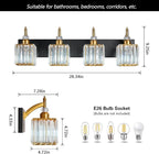 Crystal Vanity Lights - Black Gold 4 Light Bathroom Vanity Light Fixtures Over Mirror Modern Vanity Light