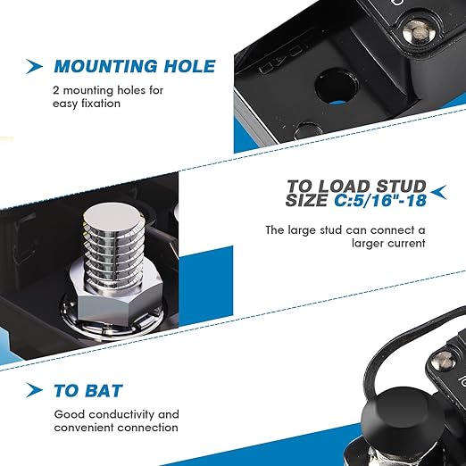GLOSO Circuit Breaker E9A Truck Car RV Automotive Marine Boat Waterproof Breaker Auto Reset (T1) 40A Side by Side Stud IP67 Marine Hi-Amp (40A)