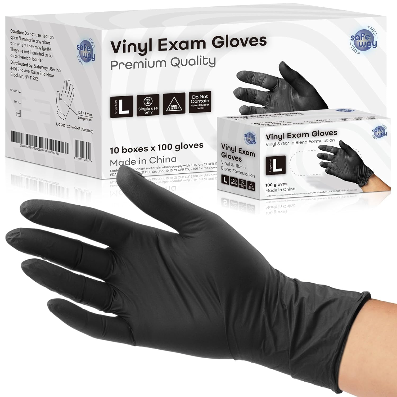 SAFEWAY USA Vinyl Disposable Gloves — Non-Latex and Powder Free, Heavy-Duty Protective and Multi-Purpose Gloves for Cleaning, Food Prep, Tattooing, Lab Works, Mechanics and More — (1000 pcs, Large)