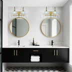 Vintage Bathroom Vanity Light, 2-Light Brass Vanity Lighting Fixture with Flower Glass Shade, Bathroom Lighting Fixtures Over Mirror