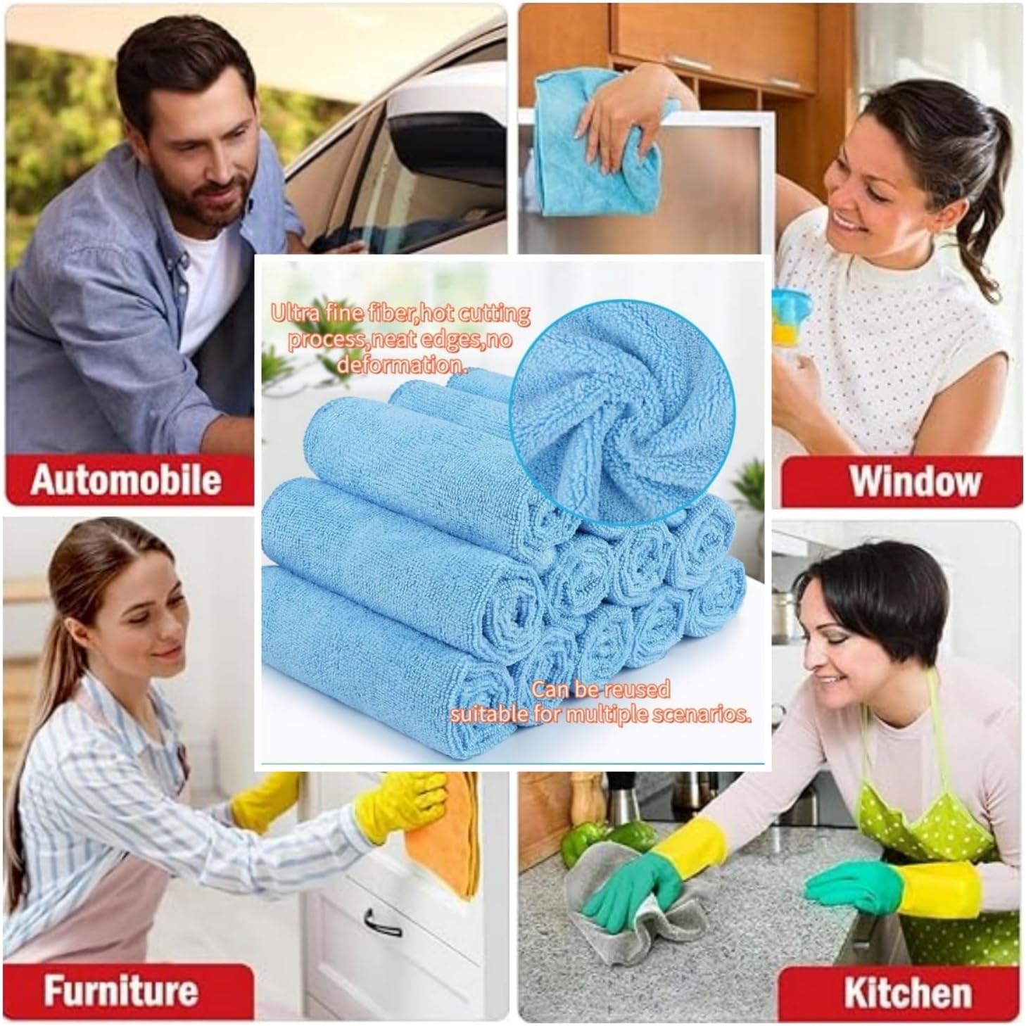 11x11 Inch Slim Microfiber Cleaning Cloths, 30-Pack - Flexible for Tight Spaces (Car Vents/Glass Edges), Lightweight & Scratch-Free, Washable for Kitchen/Bathroom/Car (Blue)