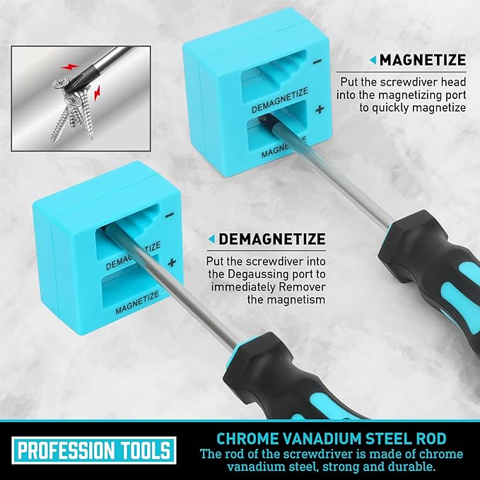 Magnetic Screwdrivers Set with Case, Amartisan 43-piece Includs Slotted, Phillips, Hex, Pozidriv,Torx and Precision Screwdriver Set, Magnetizer Demagnetizer Tools, Tools for Men (Blue))