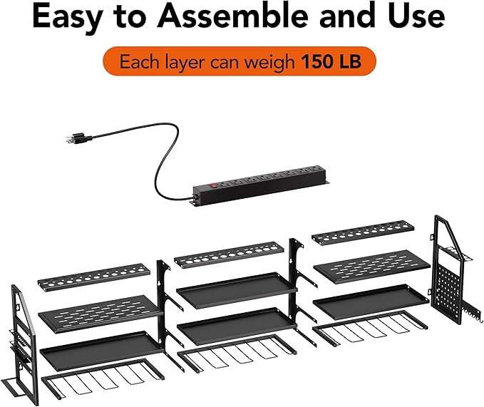 Extra Large Power Tool Organizer Wall Mount with Charging Station, 12 Drill Holders Heavy Duty with 8-Outlet Power Strip, Garage Cordless Drill Storage and Organization, Battery Utility Rack