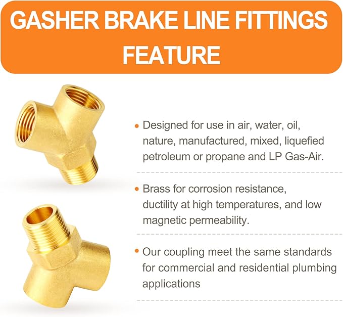 GASHER 2PCS Brass Pipe Fitting Male Branch Tee Y Adapter 3/8" NPT Female x 3/8" NPT Female x 3/8" NPT Male