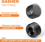 GASHER 70Pcs Carbon Steel Pipe Plug Fitting Internal Hex Thread Socket Pipe Plug Set, 1/8" 1/4" 3/8" 1/2" 3/4" NPT