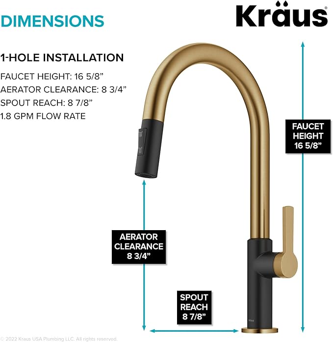 KRAUS Oletto High-Arc Single Handle Pull-Down Kitchen Sink Faucets in Brushed Brass/Matte Black, Kitchen Faucets with Pull Down Sprayer, KPF-2820BBMB