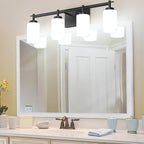 Aipsun Vintage Bathroom Vanity Light Black Bathroom Light Fixtures 4 Lights Milky White Glass Shade Industrial Wall Light (Exclude Bulb)