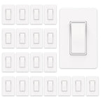 ThunderWay Matte White Single Pole Decorator Light Switch with Screwless Wall Plate, 15 A 120/277 V, ON/Off Rocker Paddle Interrupter, Self-Grounding, Residential Grade, UL Listed (20 Pack)