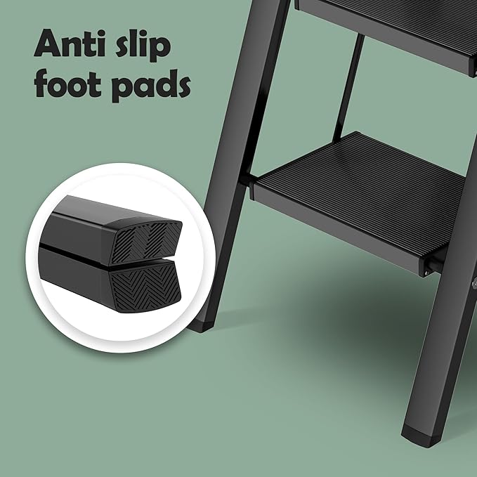 Taranta 3 Step Ladder,Aluminum Lightweight Folding 3 Step Stool with Anti-Slip Wide Pedal,330lbs Capacity Step Ladder for Household,Kitchen,Office - Black