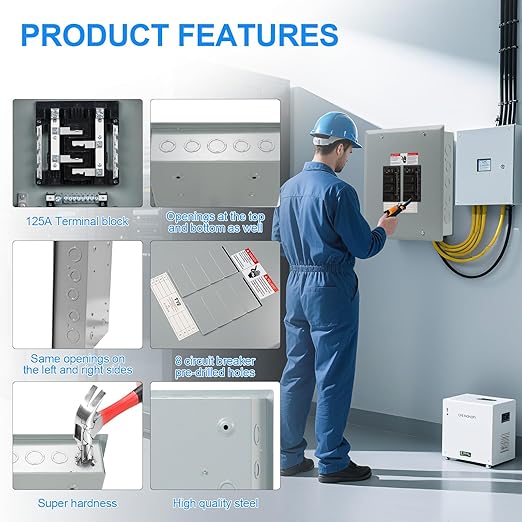 THQL Circuit Breaker Panels, 8-Space, 125A Circuit Breaker Distribution Box, 120V/240V Circuit Breaker Electrical Enclosure,Indoor Main Lug Load Center