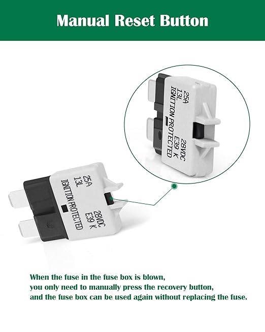 LENKRAD Automotive 25 Amp ATC/ATO Resettable Fuse 25A Manual Reset Standard Blade 25Amp Fuses Manual-Reset Circuit Breaker 25A for Car Truck RV Marine Boat Trolling Motorhome, 5 Pack