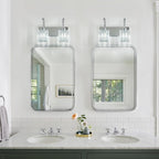 Crystal Vanity Lights 2-Light Chrome Wall Lamp Modern Crystal Bathroom Light Fixtures Over Mirror 13.77" Long Bathroom Wall Sconce