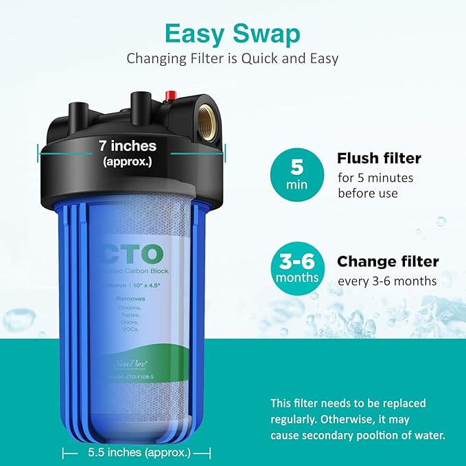 SimPure Whole House Water Filter, 10" x 4.5" BB Activated Carbon Block Filter Replacement Cartridge Coconut CTO Filter Compatible with GE FXHTC, GXWH40L, GXWH35F, GNWH38S, WHKF-GD25BB (4 Pack)