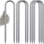 AAGUT 12 Inch Trampoline Stakes 6 Pack 3/8" U Shaped Rebar Ground Anchors Heavy Duty High Winds Galvanized Steel Trampolines Accessories for Swing Set, Camping, Soccer Goal, Huge Garden Decoration