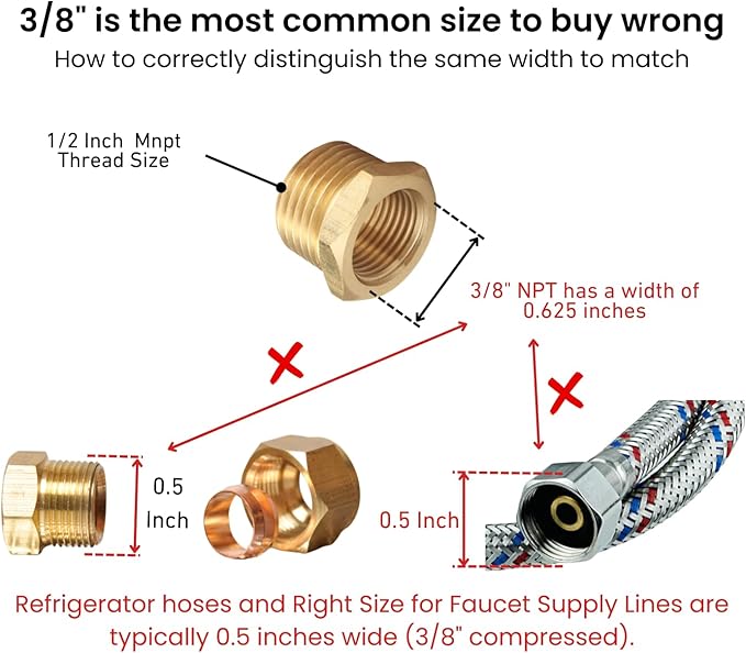 1/2 Inch NPT Male x 3/8 Inch NPT Female Brass Pipe Fitting, Hex Bushing, Reducer Adapter, Thread 0.75" OD to 0.625" ID, (10 Piece)