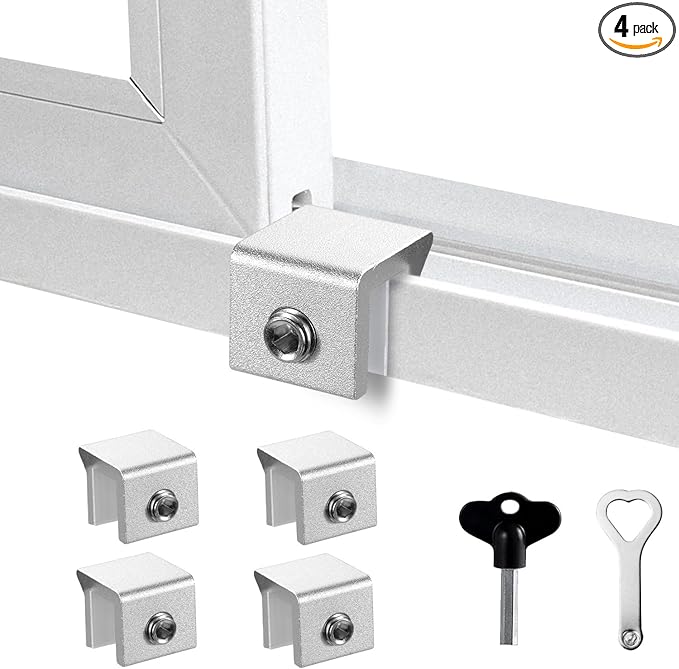 Window Locks for Up and Down Windows 4 Pack Window Stopper Sliding Window Lock for Vertical Horizontal Sliding Windows Doors with Key Aluminum Window Security Locks Child Proof(Silver Small)
