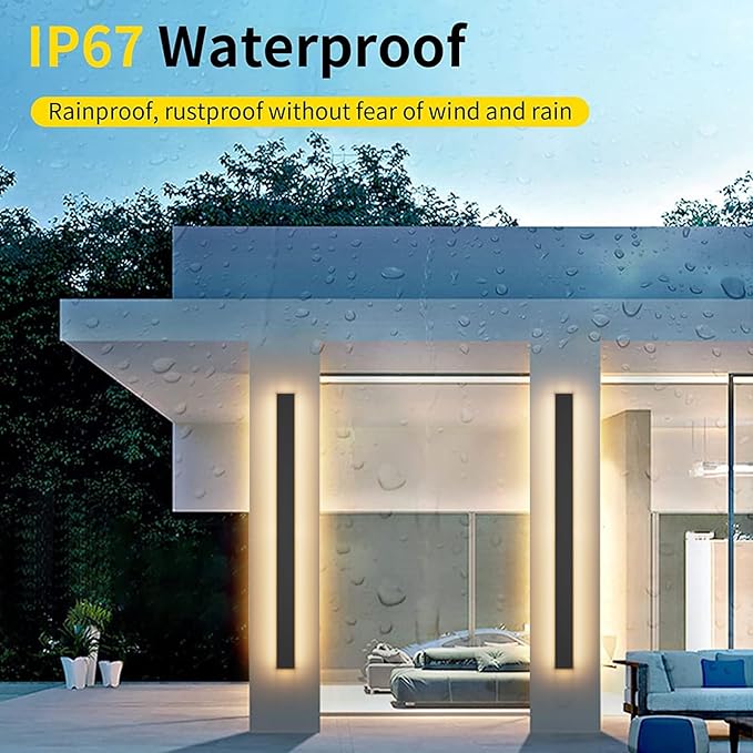 Outdoor Lights 2 Pack,Modern Outdoor Wall Light Long Strip LED Wall Sconce IP65 Anti Rust Warm Light Fixture 3000K Exterior Wall Mount Lights for Entrance, Hallway, Garage, Porch