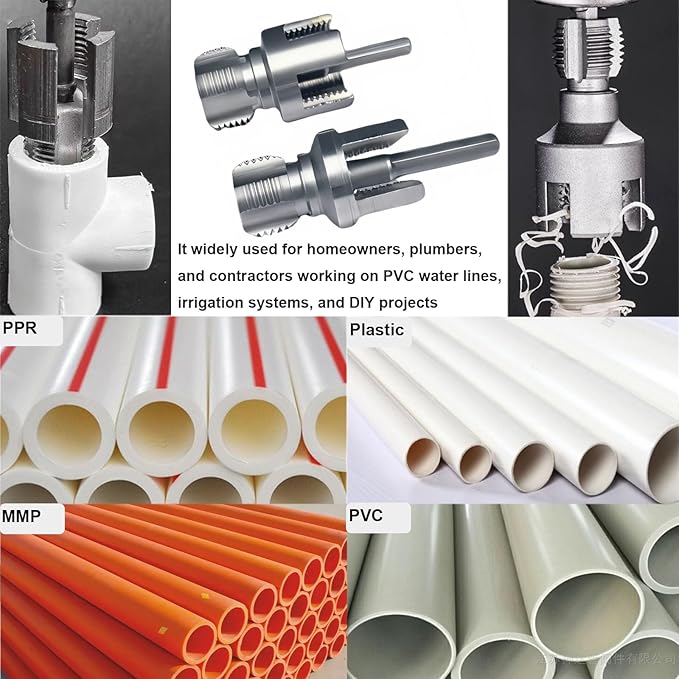 Integrated Internal & External Pipe Threading Tool, Electric Drill Compatible, 1/2" & 3/4" Pipe Sizes, PVC Pipe Thread Repair-Chasing & Restoring, Thread Trimming and Angle Bolt Repair Tool