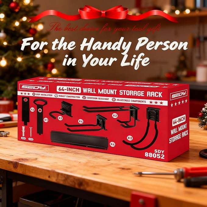 64" Heavy Duty Garage Storage Tool Organizer Wall Mount - Tool Rack with Adjustable Hooks, Anti-Rust, 300lbs Capacity - Easy Installation (4 Racks, 10 Hooks, 3 Straps)