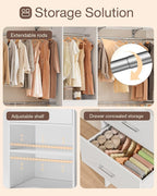 Closet System, 5-9FT Closet Organizer System with Wooden Drawers and Shoe Rack, Walk in Closet Organizers and Storage with 5 Adjustable Hanging Rods & Movable Shelves, Heavy Duty Wall Mount